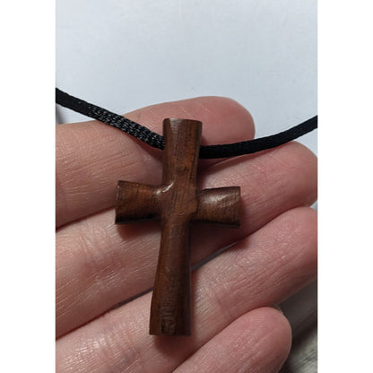 Simple Polished Wooden Cross Pendant Necklace