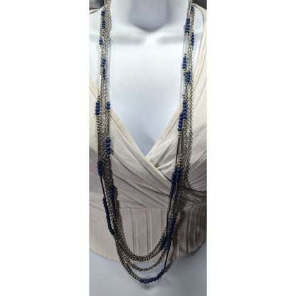 Premier Designs Layered Beaded Blue And Silver Tone Necklace