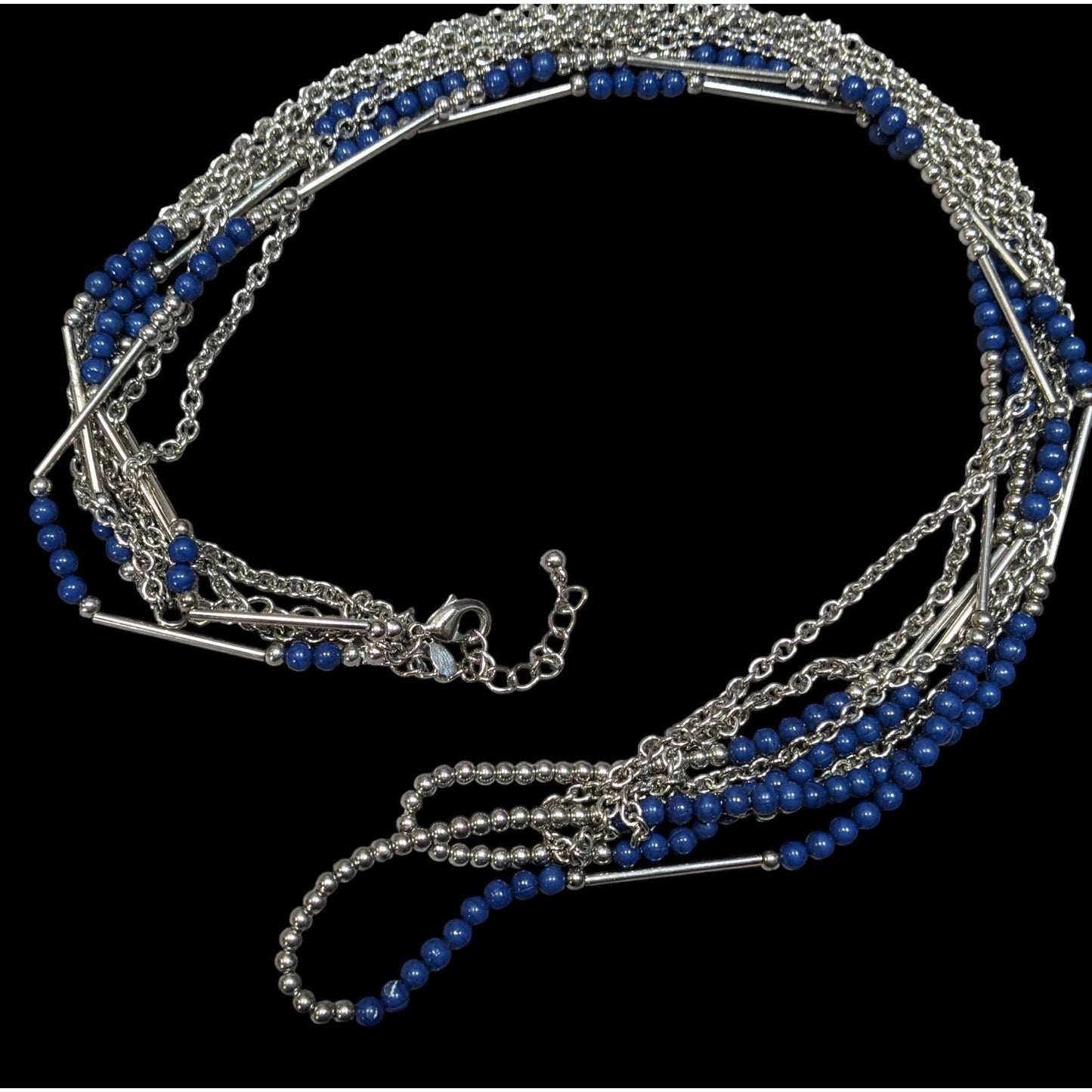 Premier Designs Layered Beaded Blue And Silver Tone Necklace