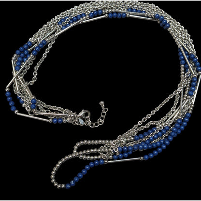 Premier Designs Layered Beaded Blue And Silver Tone Necklace