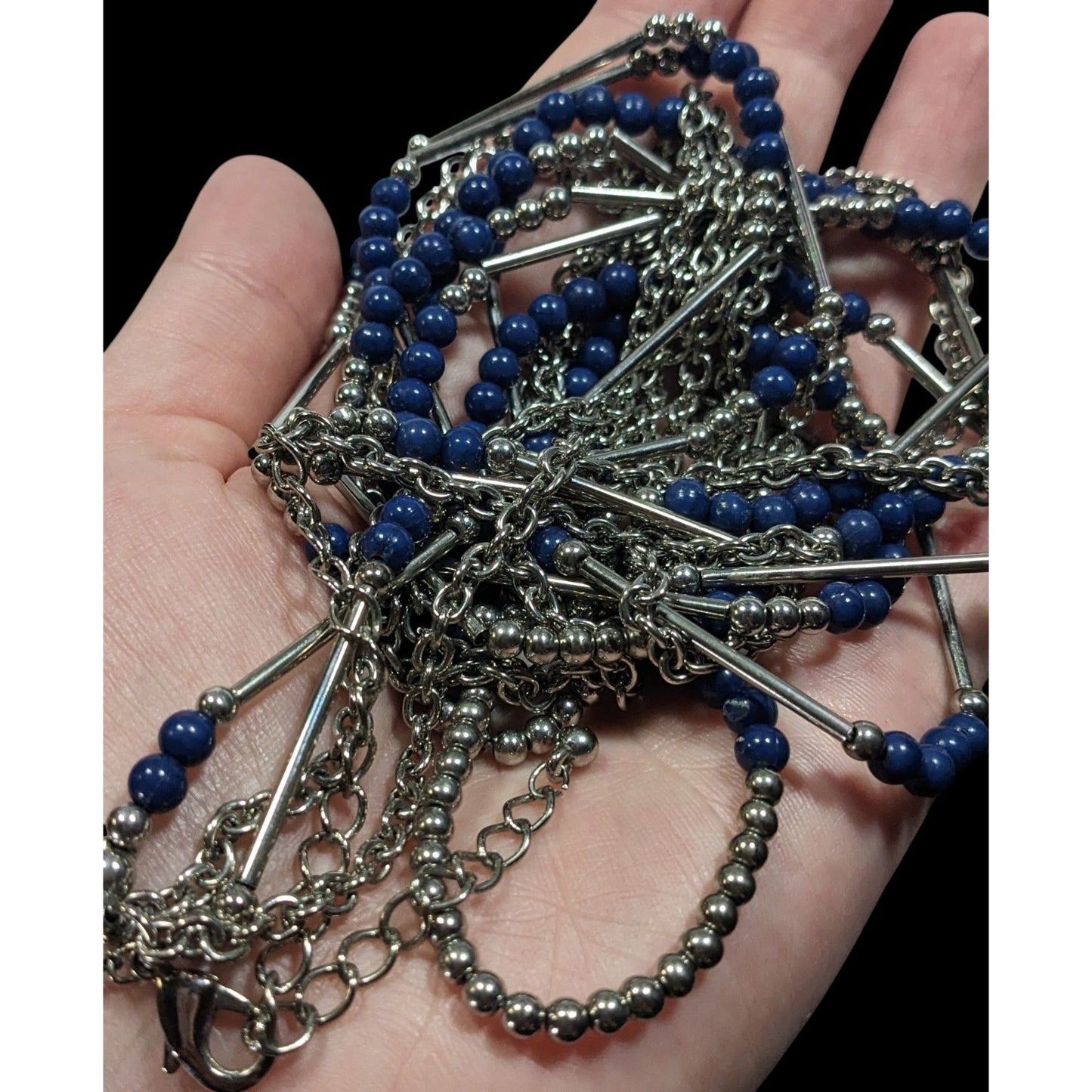 Premier Designs Layered Beaded Blue And Silver Tone Necklace