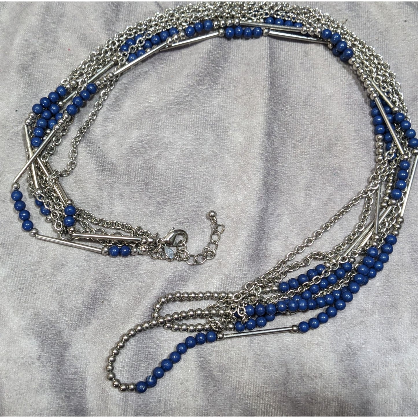 Premier Designs Layered Beaded Blue And Silver Tone Necklace