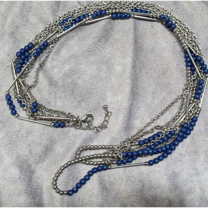 Premier Designs Layered Beaded Blue And Silver Tone Necklace