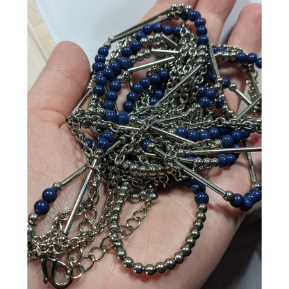 Premier Designs Layered Beaded Blue And Silver Tone Necklace
