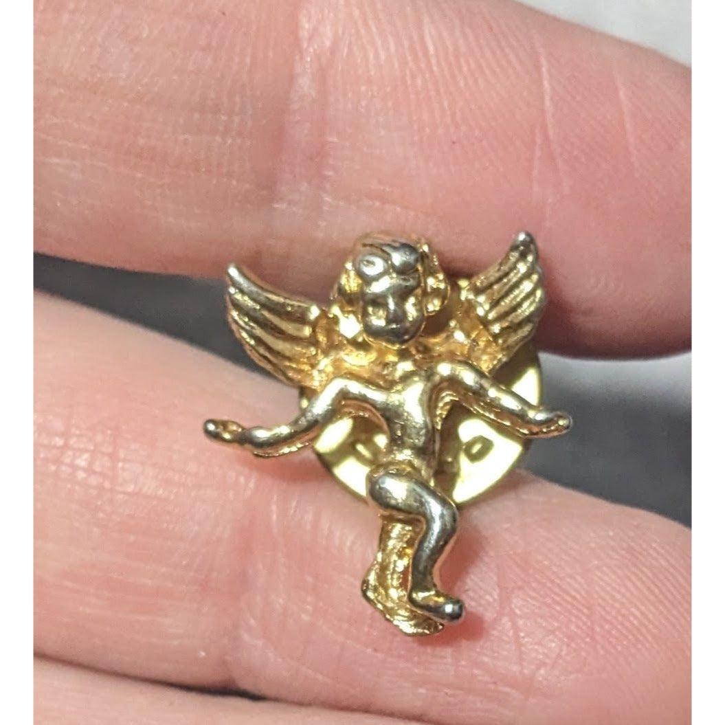 Guardian Angel Cherub Gold Tone Label Pin