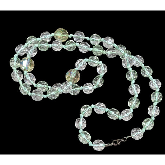Vintage Glam Translucent Mint Green Beaded Necklace
