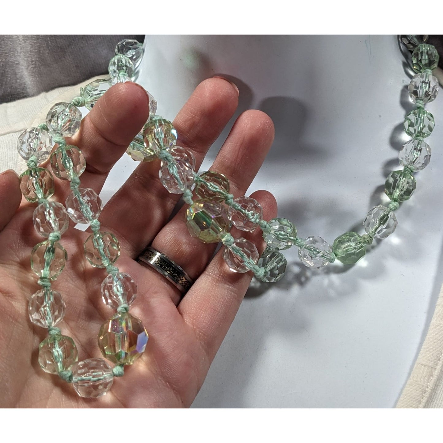 Vintage Glam Translucent Mint Green Beaded Necklace