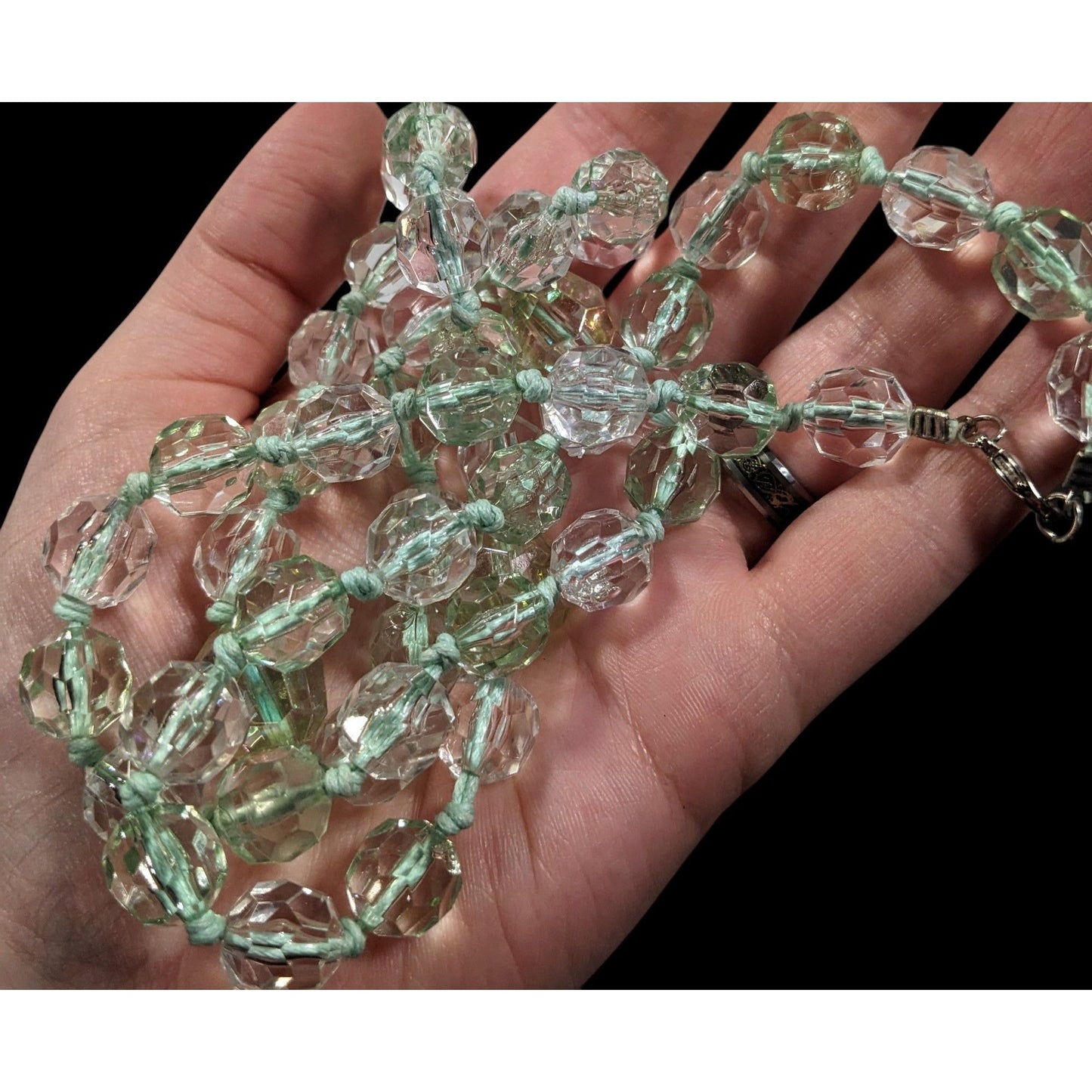 Vintage Glam Translucent Mint Green Beaded Necklace