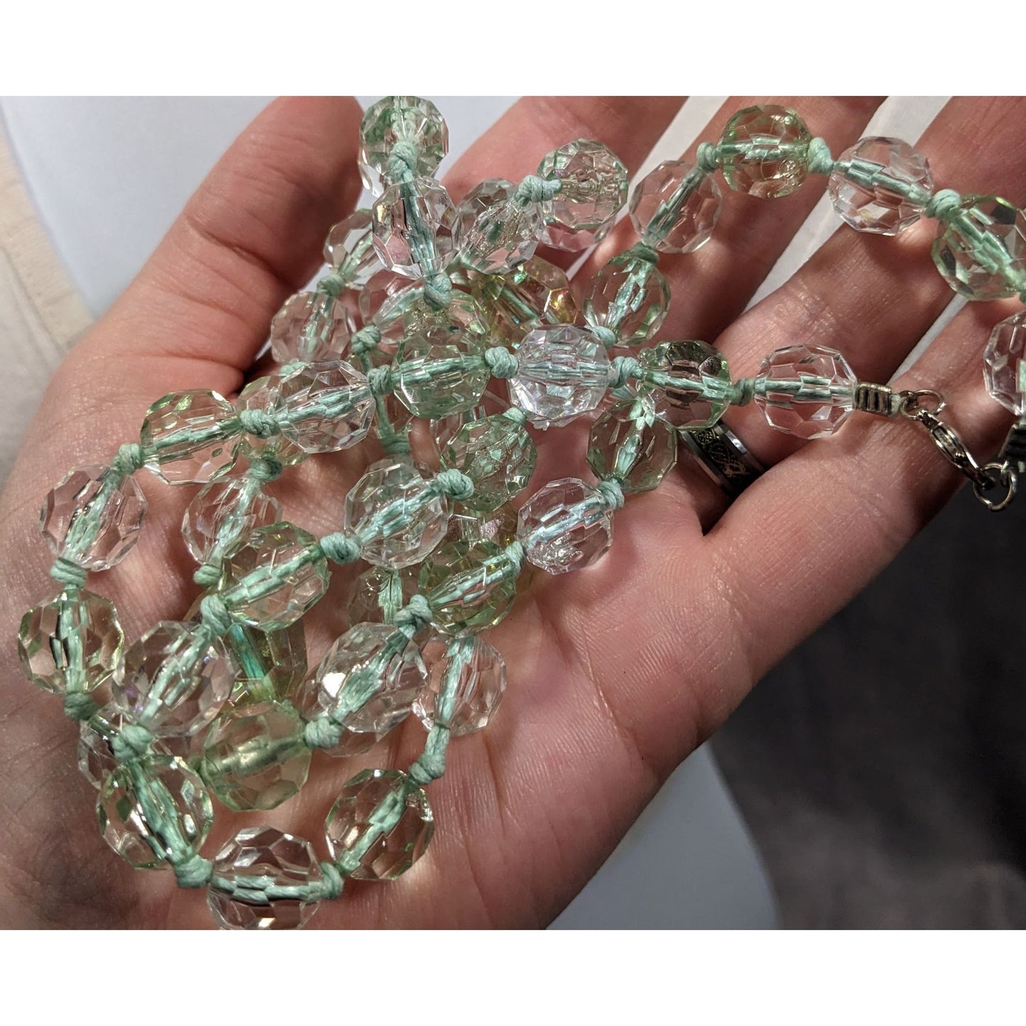 Vintage Glam Translucent Mint Green Beaded Necklace