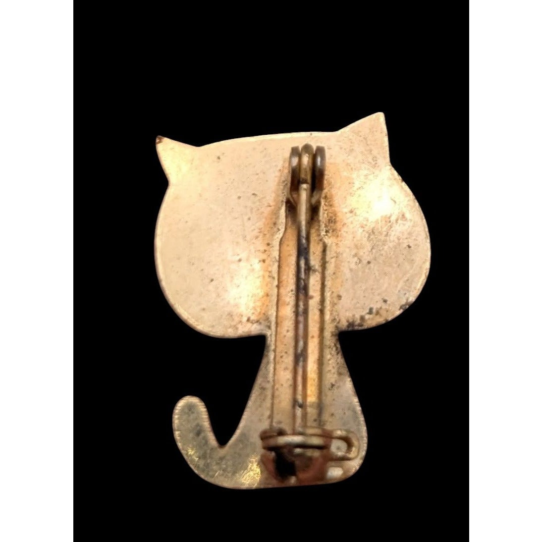 Vintage Whimsical Enamel Cream Gold Tone Cat Mini Brooch 1 Inch