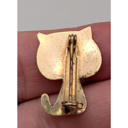Vintage Whimsical Enamel Cream Gold Tone Cat Mini Brooch 1 Inch