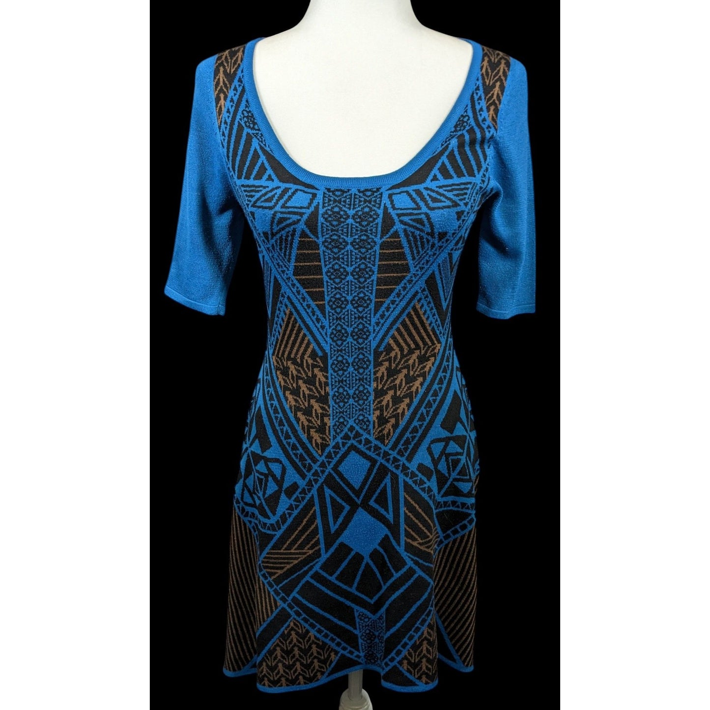 Flying Tomato Blue And Black Geometric Midi Dress Size Medium