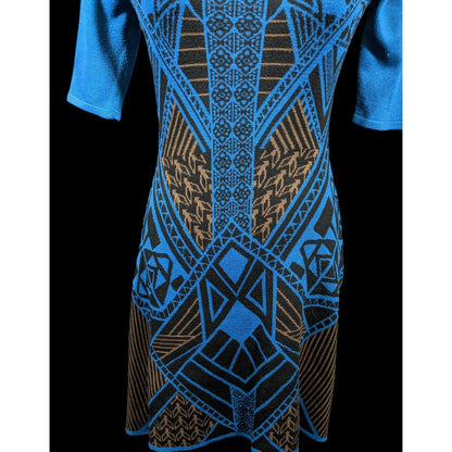 Flying Tomato Blue And Black Geometric Midi Dress Size Medium