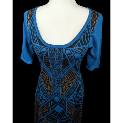 Flying Tomato Blue And Black Geometric Midi Dress Size Medium
