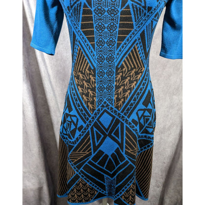 Flying Tomato Blue And Black Geometric Midi Dress Size Medium