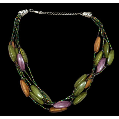 Vintage Retro Lucite And Glass Green Purple And Orange Beaded Necklace