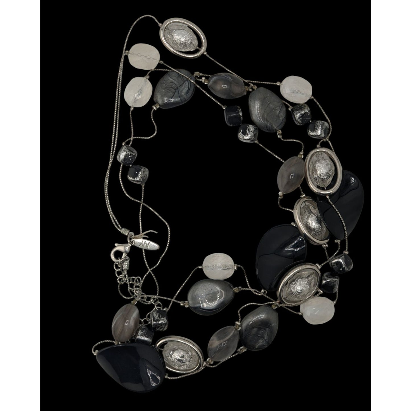 NY Collection Layered Beaded Necklace Black White Silver Y2K Party Glam