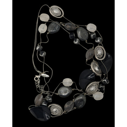 NY Collection Layered Beaded Necklace Black White Silver Y2K Party Glam