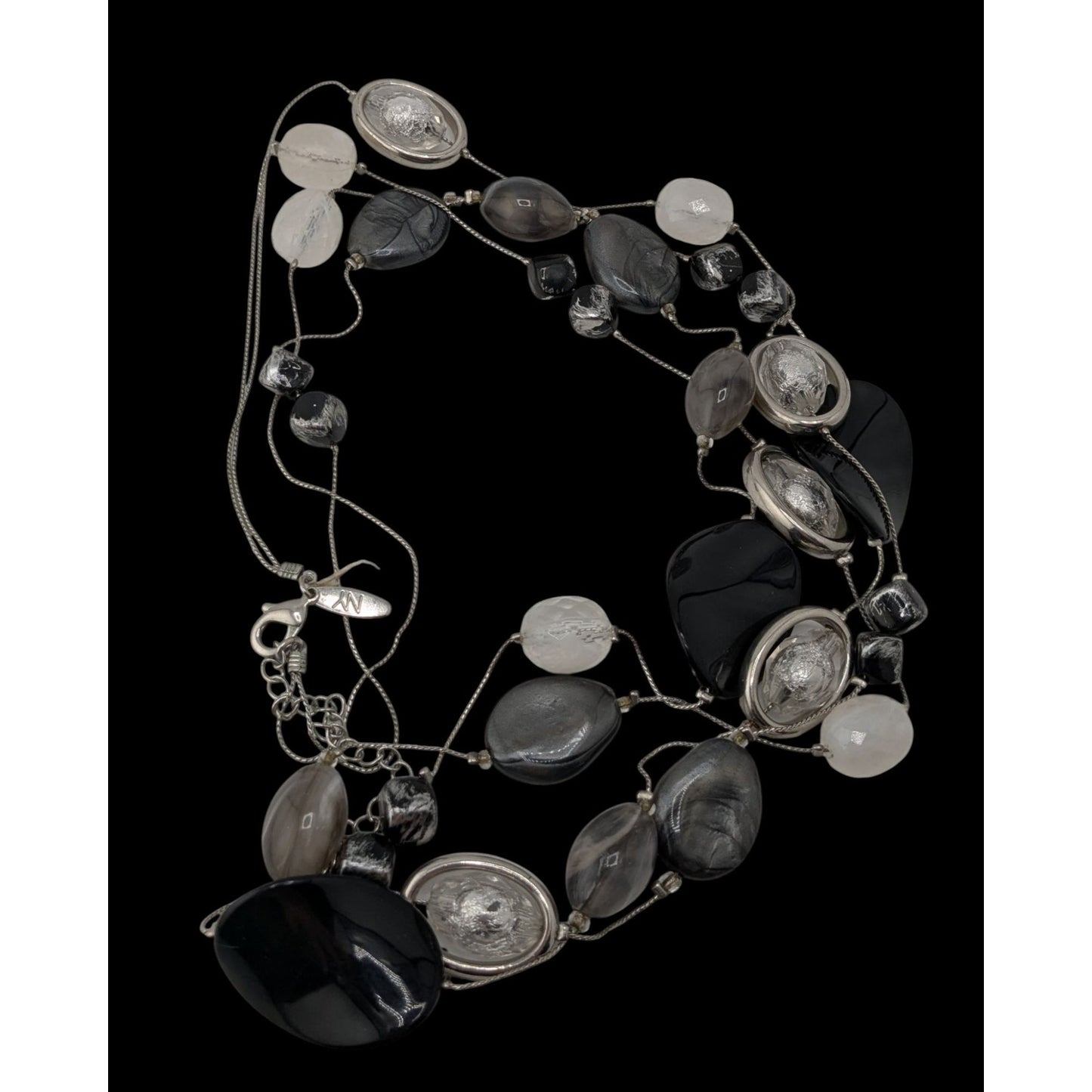 NY Collection Layered Beaded Necklace Black White Silver Y2K Party Glam