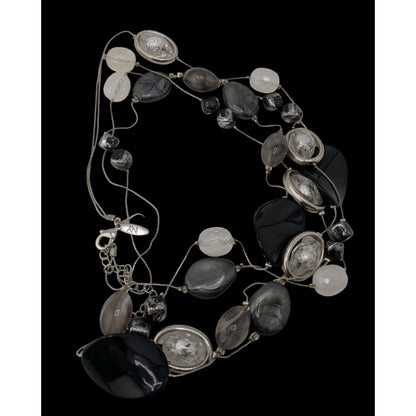 NY Collection Layered Beaded Necklace Black White Silver Y2K Party Glam