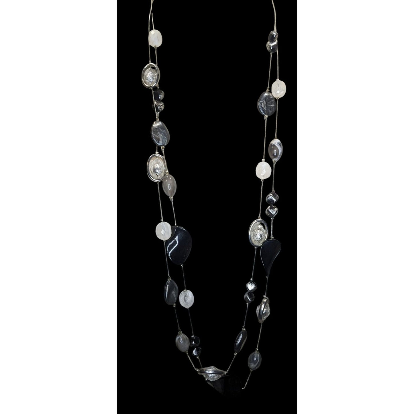 NY Collection Layered Beaded Necklace Black White Silver Y2K Party Glam