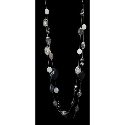 NY Collection Layered Beaded Necklace Black White Silver Y2K Party Glam