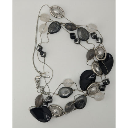 NY Collection Layered Beaded Necklace Black White Silver Y2K Party Glam
