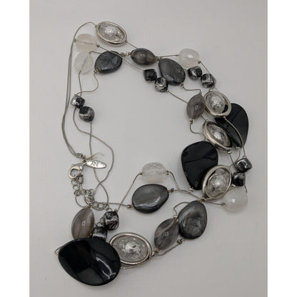 NY Collection Layered Beaded Necklace Black White Silver Y2K Party Glam