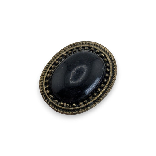Gothic Victorian Black Cabochon Antiqued Gold Tone Ring Size 6 Adjustable