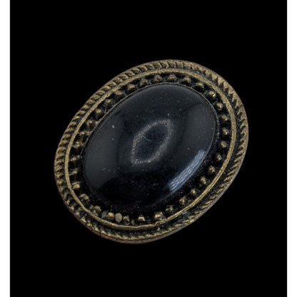 Gothic Victorian Black Cabochon Antiqued Gold Tone Ring Size 6 Adjustable