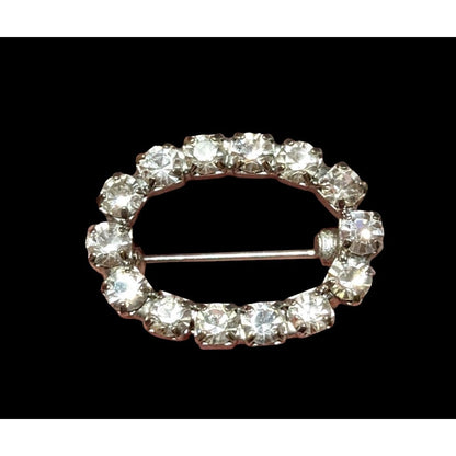 Vintage Silver Tone Rhinestone Open Oval Brooch