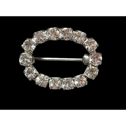 Vintage Silver Tone Rhinestone Open Oval Brooch