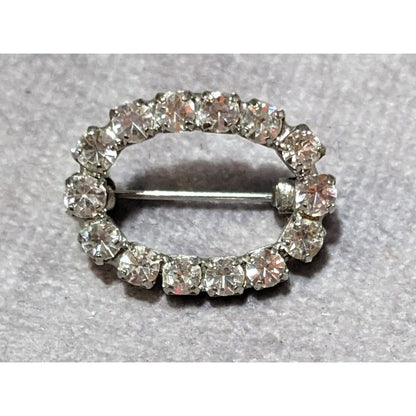 Vintage Silver Tone Rhinestone Open Oval Brooch