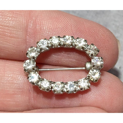 Vintage Silver Tone Rhinestone Open Oval Brooch