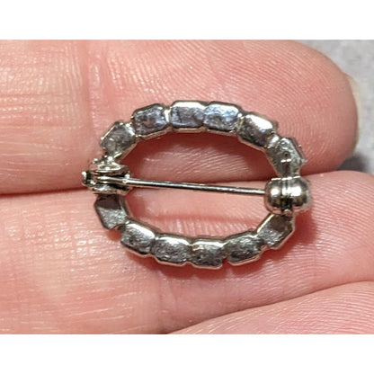 Vintage Silver Tone Rhinestone Open Oval Brooch