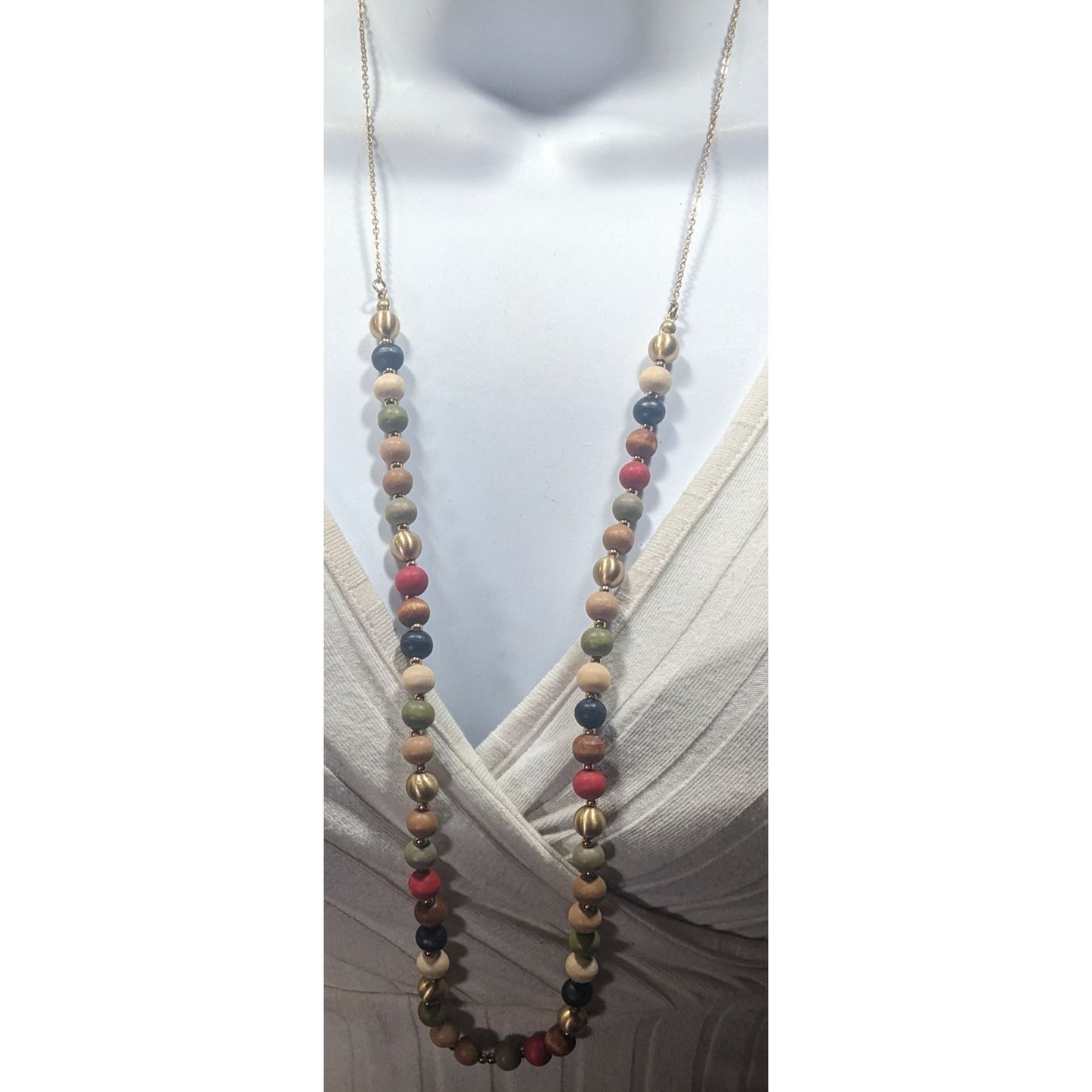 Casual Rainbow Painted Wood Beaded Necklace