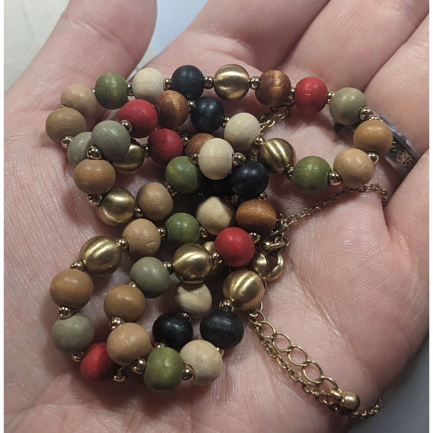 Casual Rainbow Painted Wood Beaded Necklace