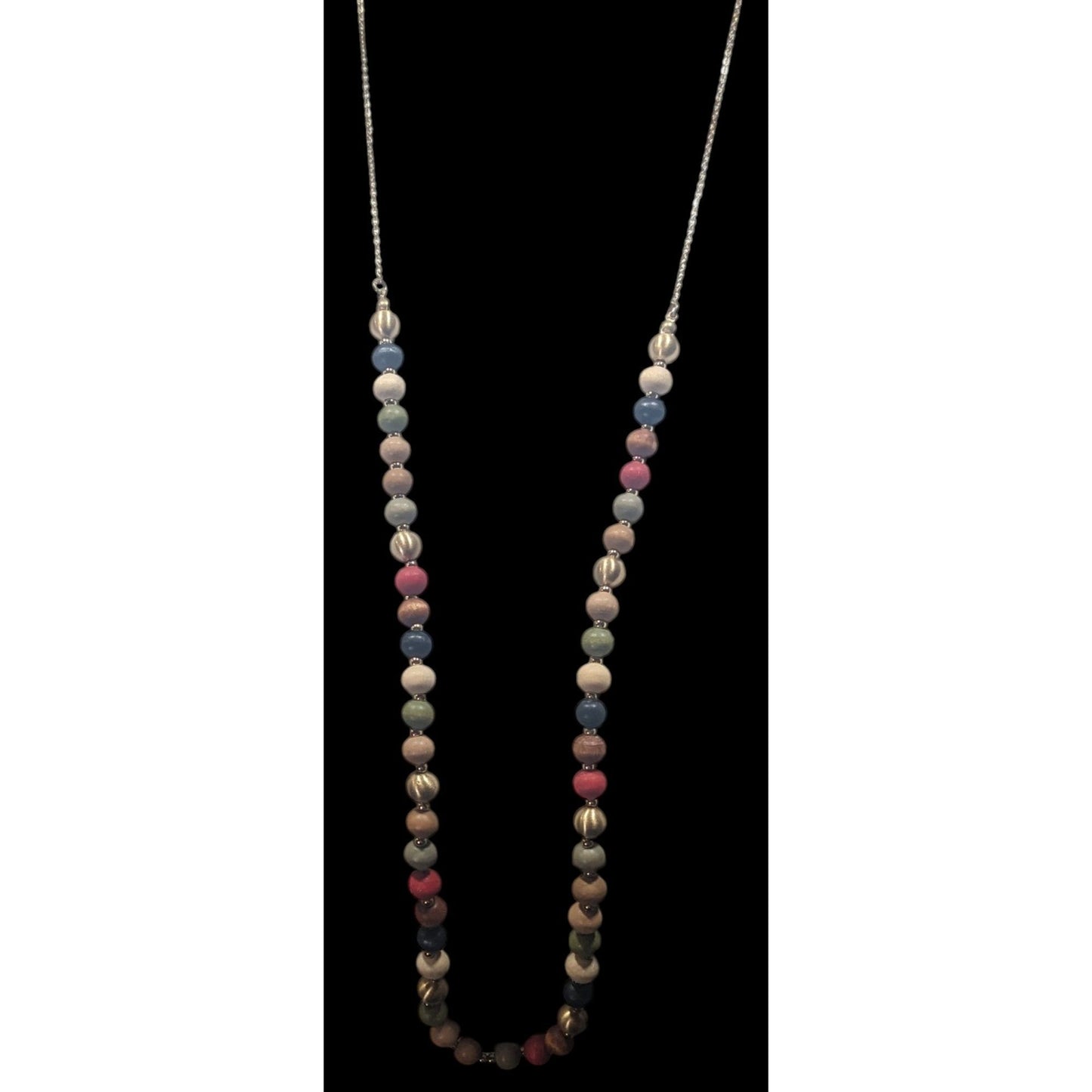 Casual Rainbow Painted Wood Beaded Necklace