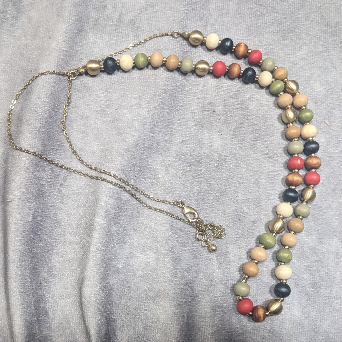 Casual Rainbow Painted Wood Beaded Necklace