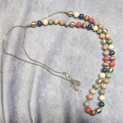 Casual Rainbow Painted Wood Beaded Necklace