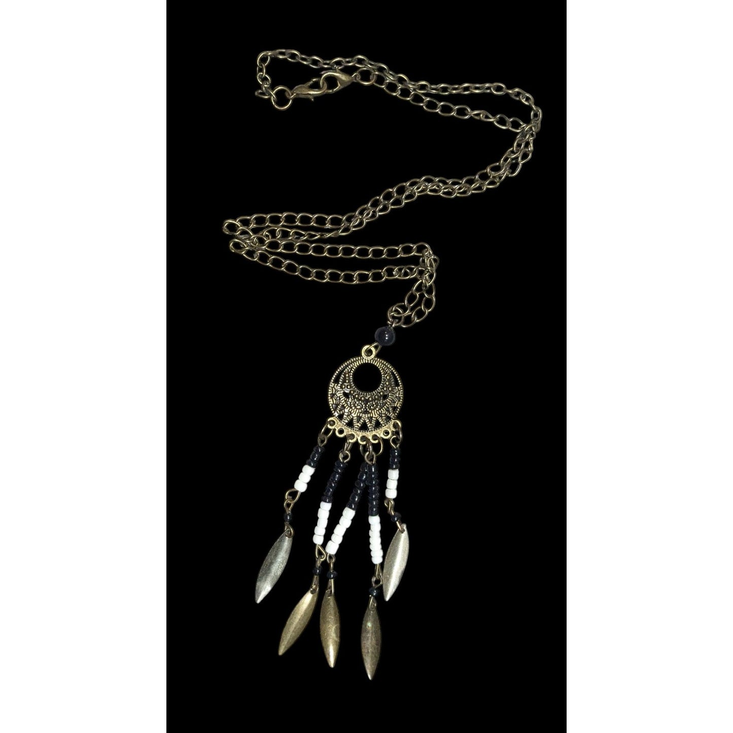 Bohemian Glass And Feather Charm Fringe Pendant Necklace