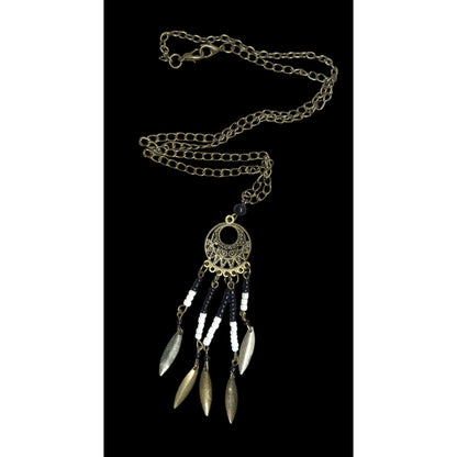 Bohemian Glass And Feather Charm Fringe Pendant Necklace