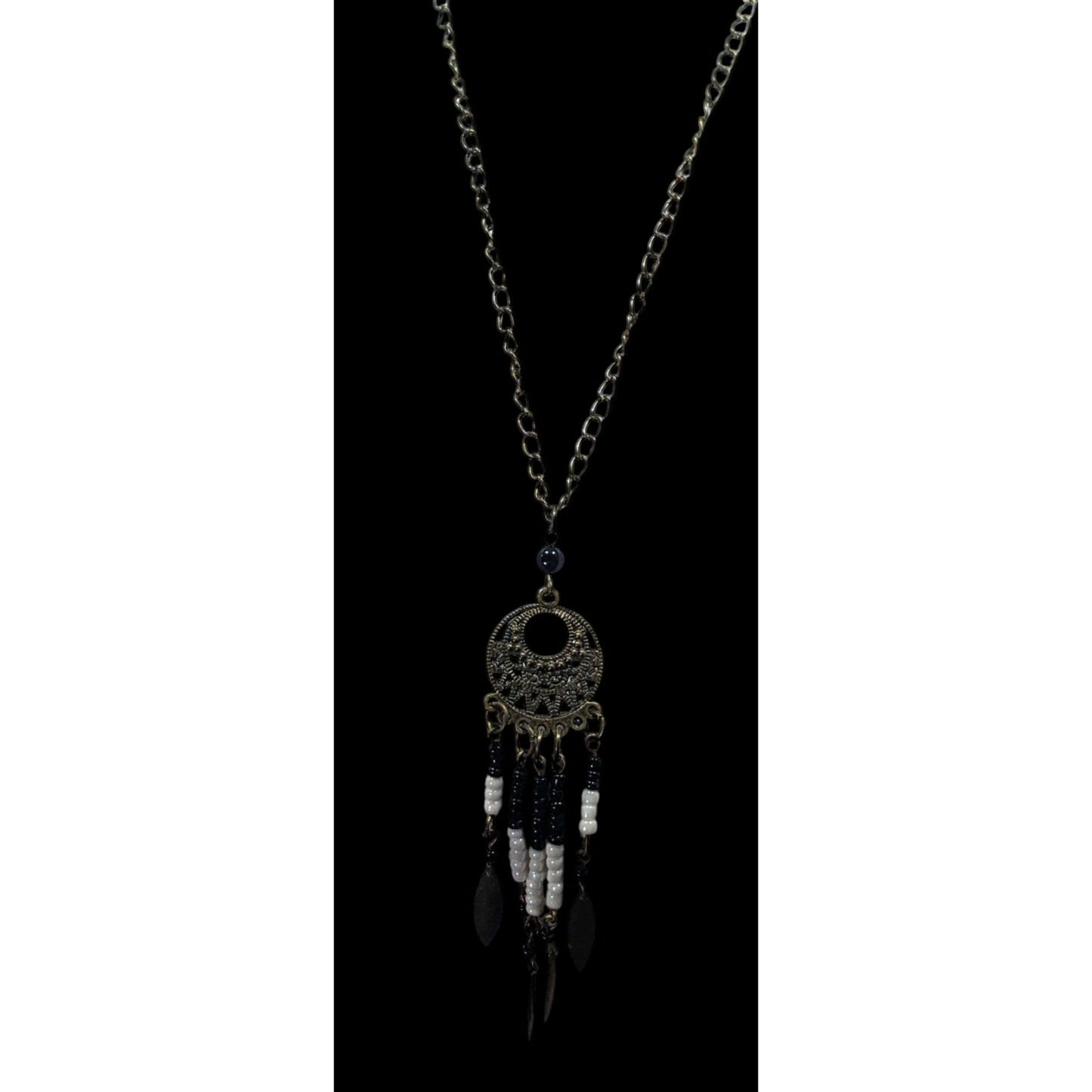 Bohemian Glass And Feather Charm Fringe Pendant Necklace