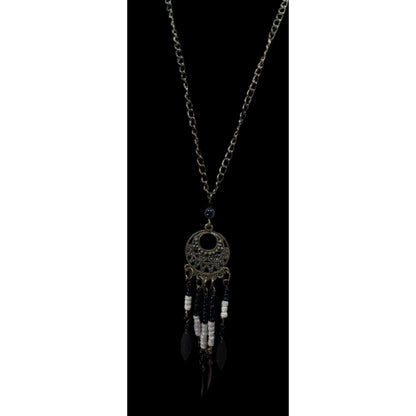 Bohemian Glass And Feather Charm Fringe Pendant Necklace