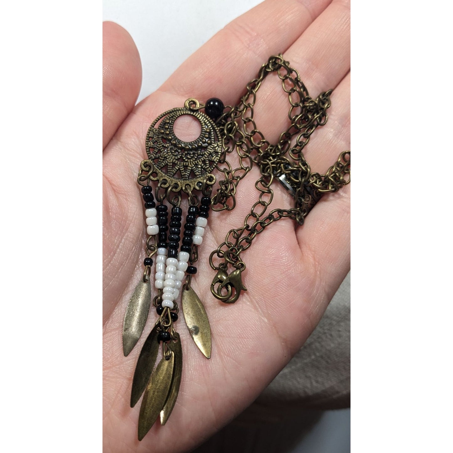 Bohemian Glass And Feather Charm Fringe Pendant Necklace
