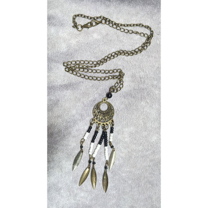 Bohemian Glass And Feather Charm Fringe Pendant Necklace