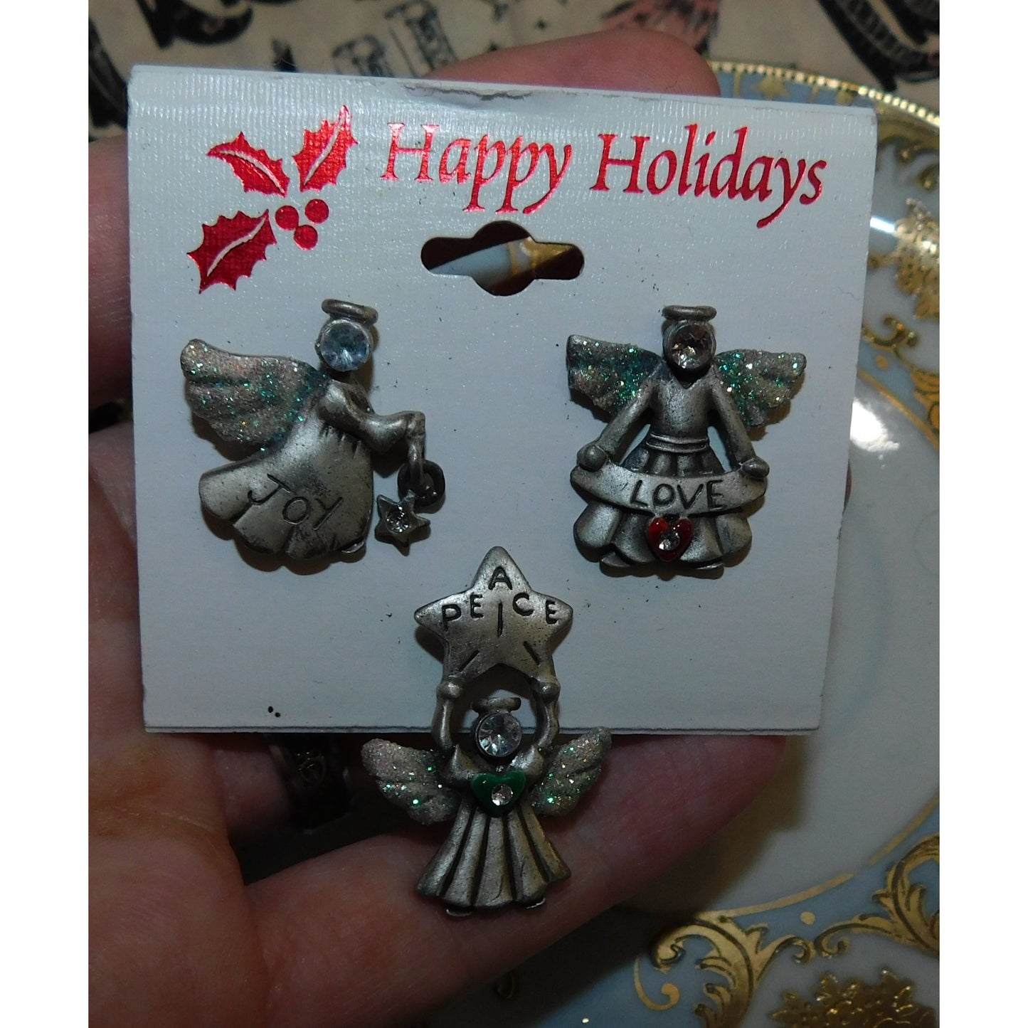 Vintage Peace Love And Joy Holiday Pins