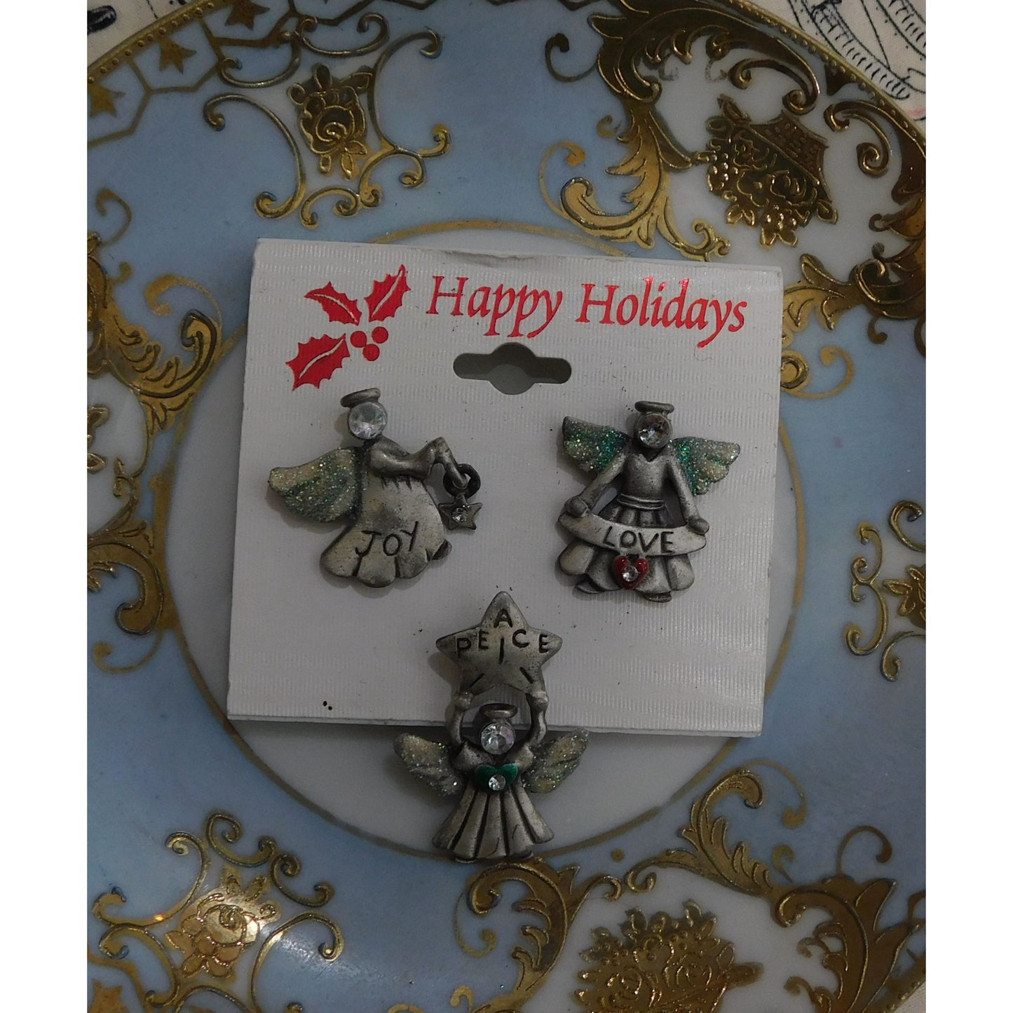 Vintage Peace Love And Joy Holiday Pins