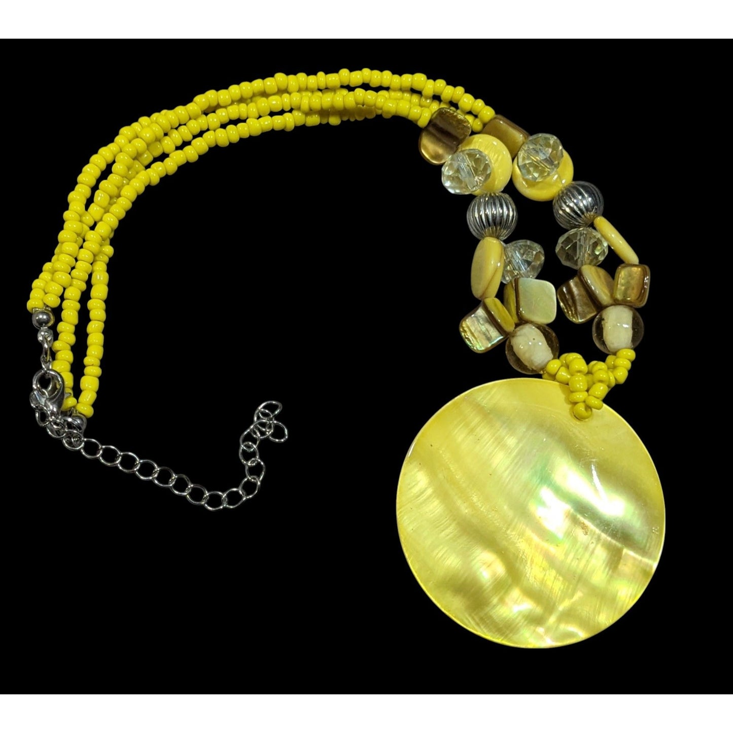 Summery Bohemian Hippie Yellow Shel Beaded Pendant Necklace