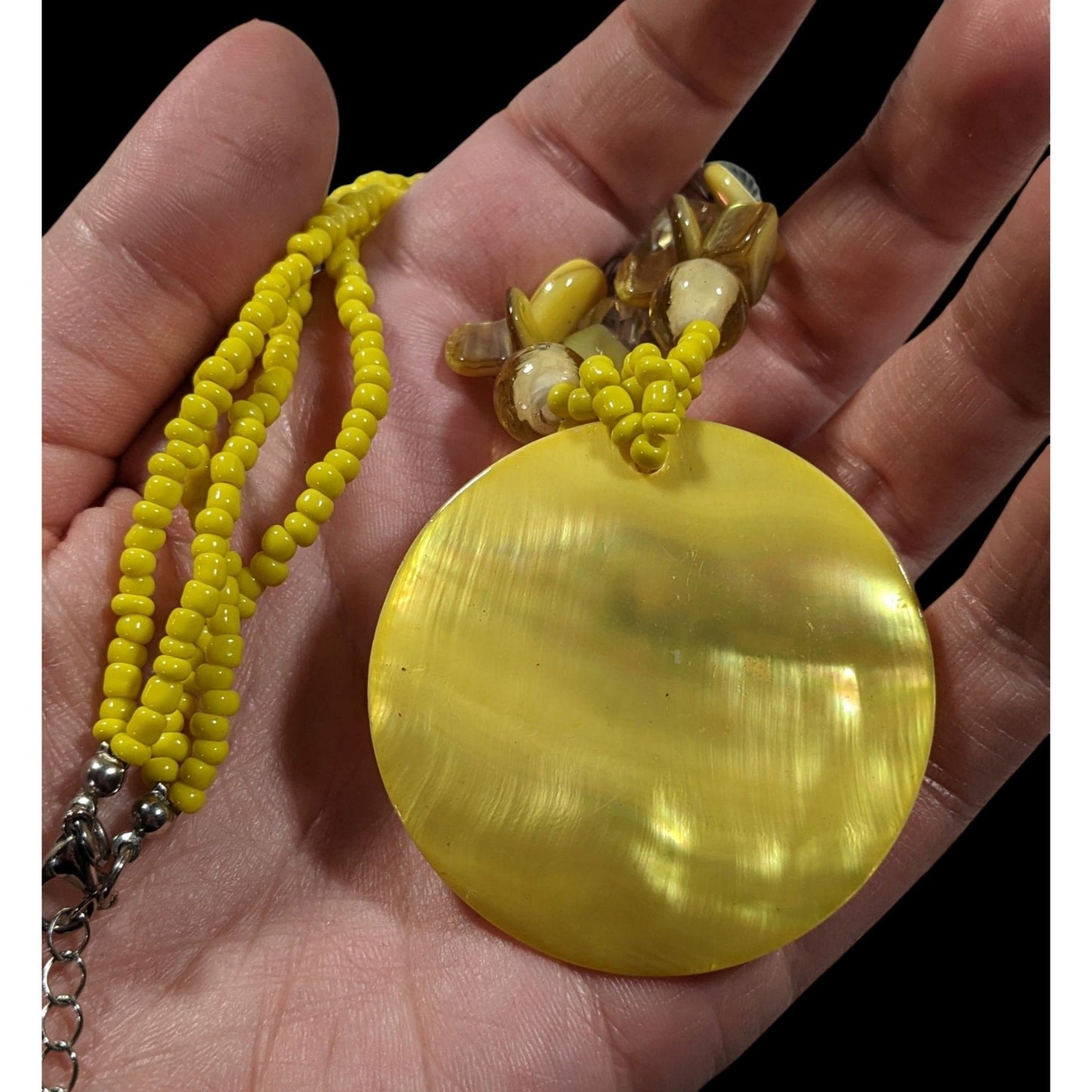 Summery Bohemian Hippie Yellow Shel Beaded Pendant Necklace